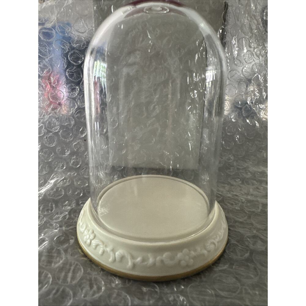 Small Glass Dome With White Base With Gold Trim Display Case